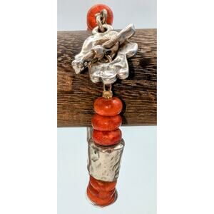 VTG DANON Made in Israel Signed Coral Silver Plated Beaded Toggle Clasp Bracelet